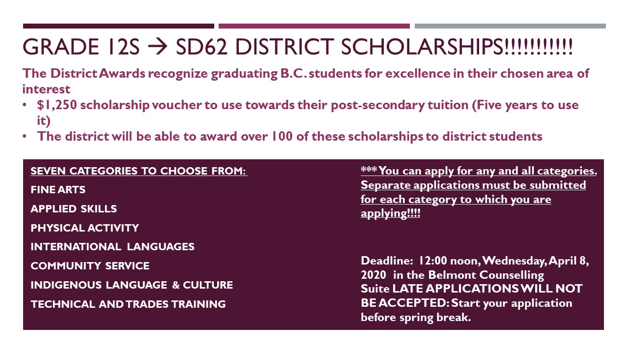 SD62 District scholarships - Slide for TVs
