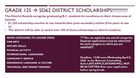 SD62 District scholarships - Slide for TVs