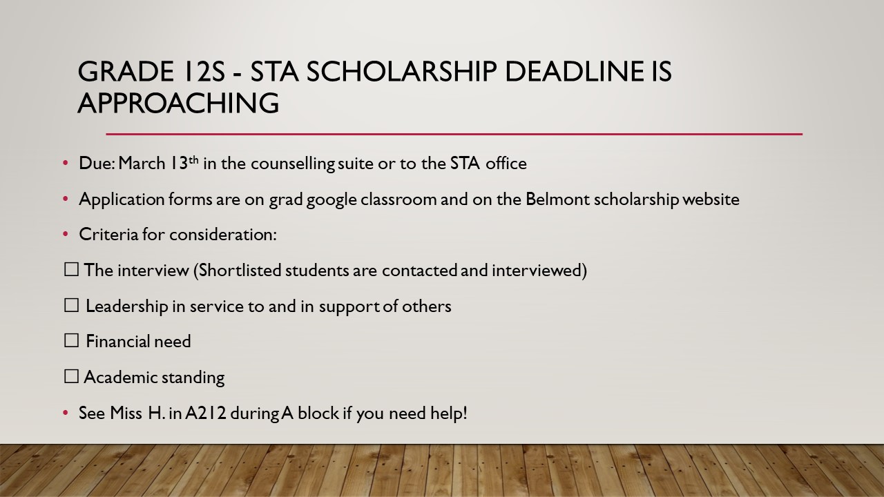 STA Scholarship deadline Slide - 2020