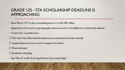 STA Scholarship deadline Slide - 2020
